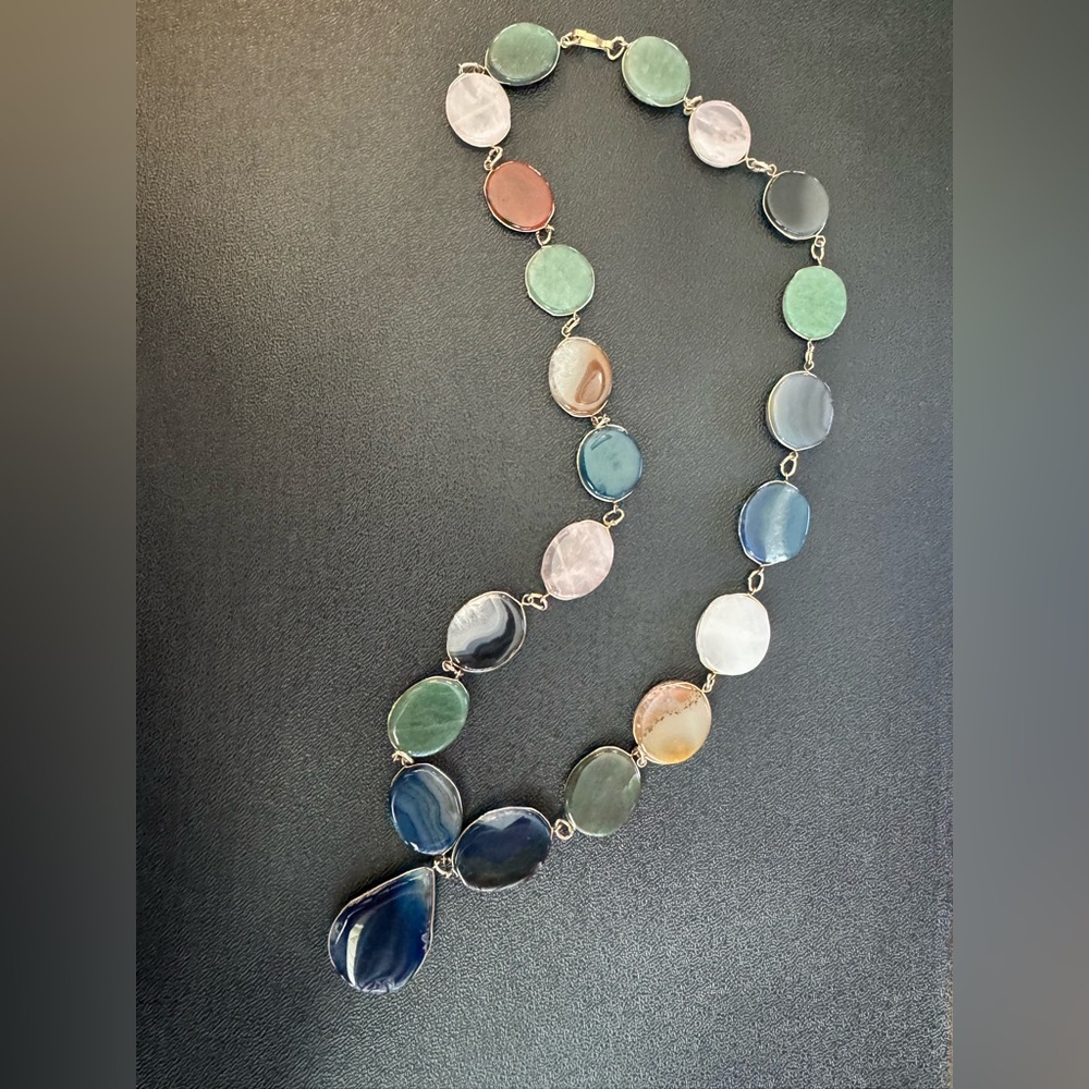Multicolor Wire Wrapped Agate Stone Necklace - image 1